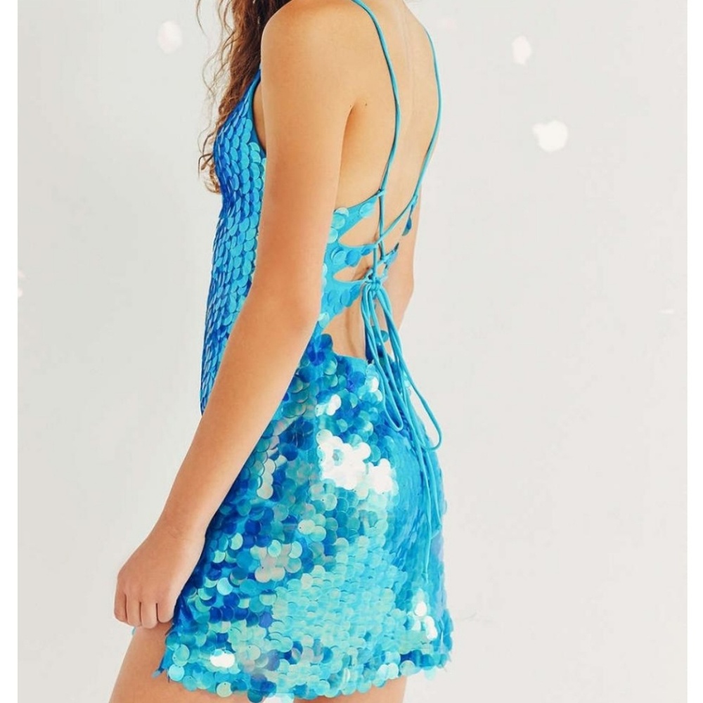 Motel shine blue sequin mini dress